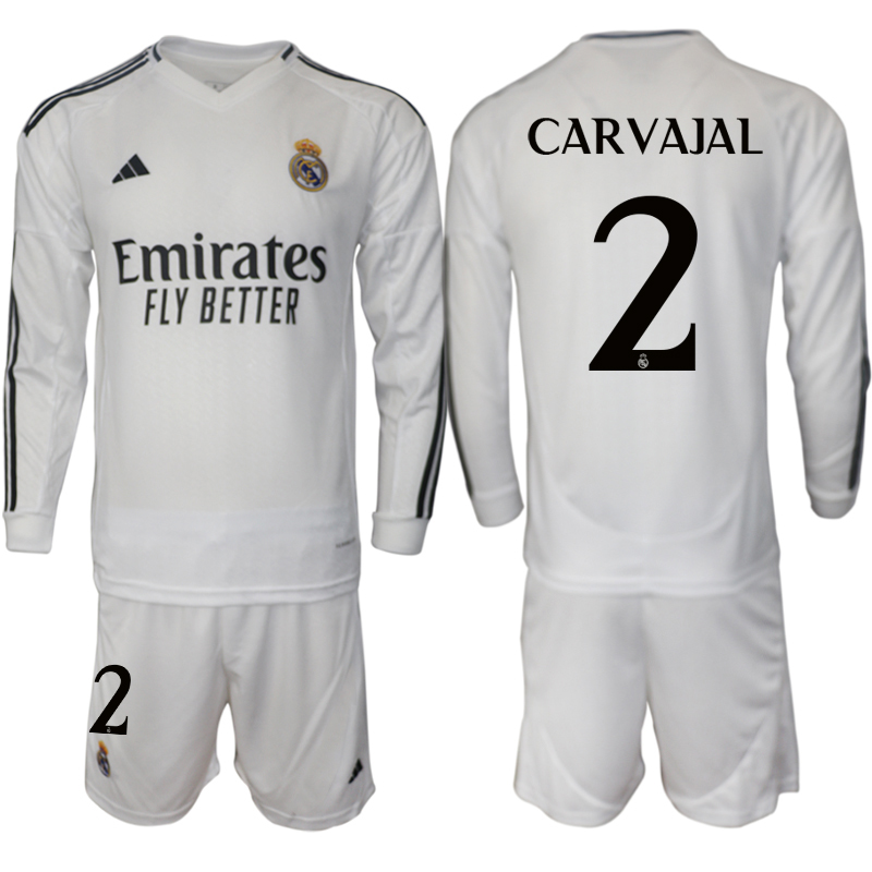 Men 2024-2025 Club Real Madrid home Long Sleeves White #2 Soccer Jersey->real madrid jersey->Soccer Club Jersey